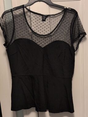 torrid 1 Black Sheer Dotted Mesh Peplum Blouse